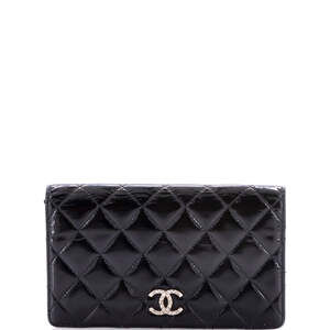 Chanel L-Yen Wallet Quilted Striated Metallic Patent